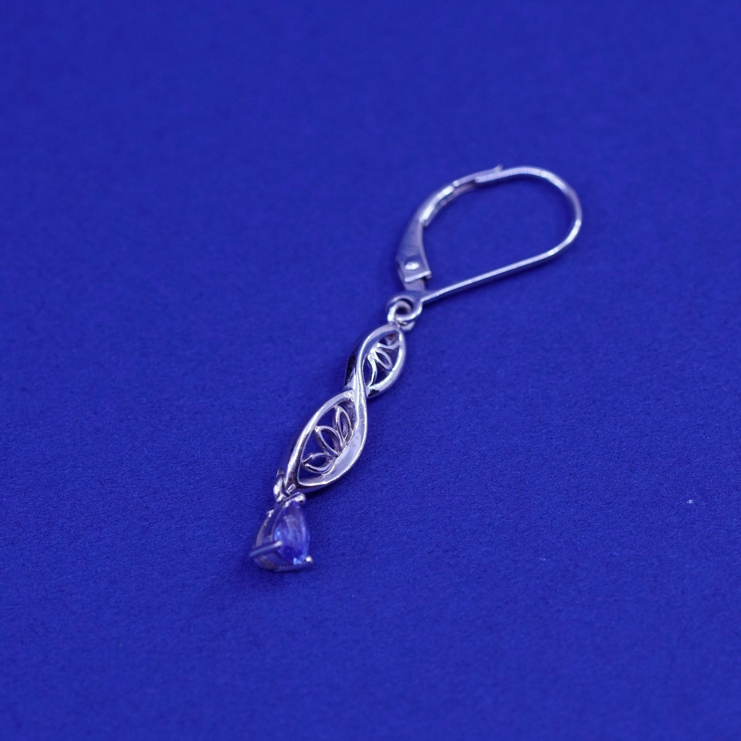 Vintage sterling 925 silver handmade earrings with teardrop blue topaz
