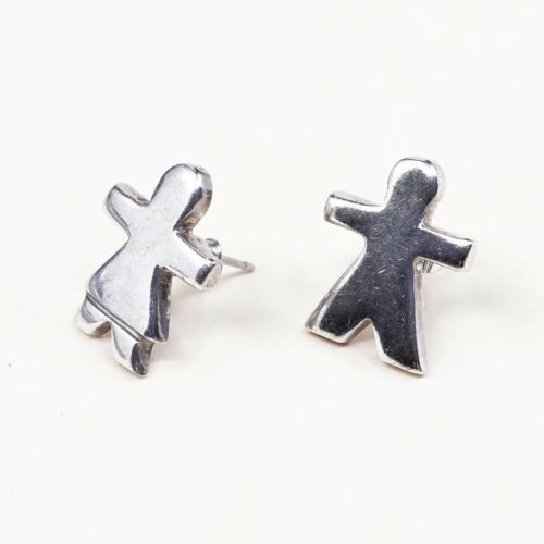 Lovely Vintage Sterling Silver Handmade Stick Figure Earrings, Mexico 925 Studs