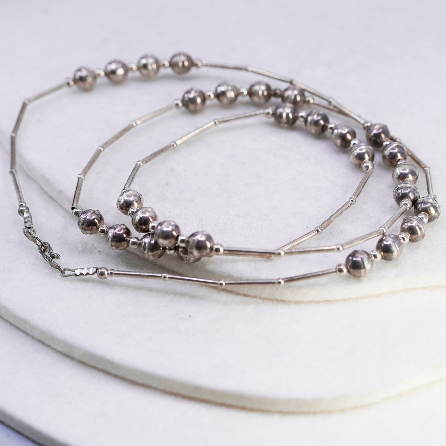 30”, liquid Sterling silver necklace, Native American handmade chain with beads