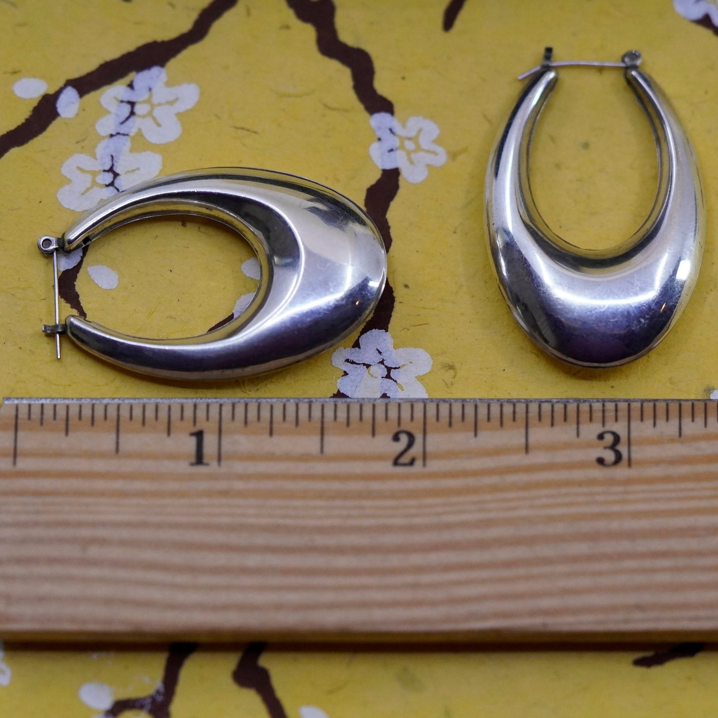 1.75”, vintage Sterling silver handmade earrings, 925 silver hoops