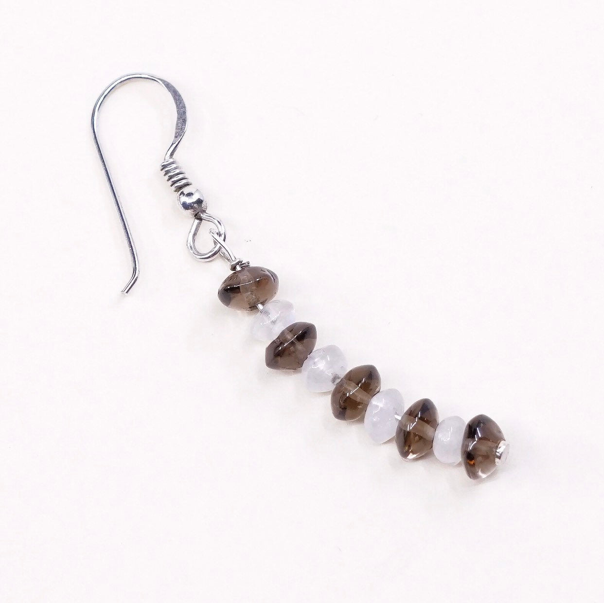 MEXICO sterling 925 silver handmade earrings silver w/ moonstone n smoky topaz