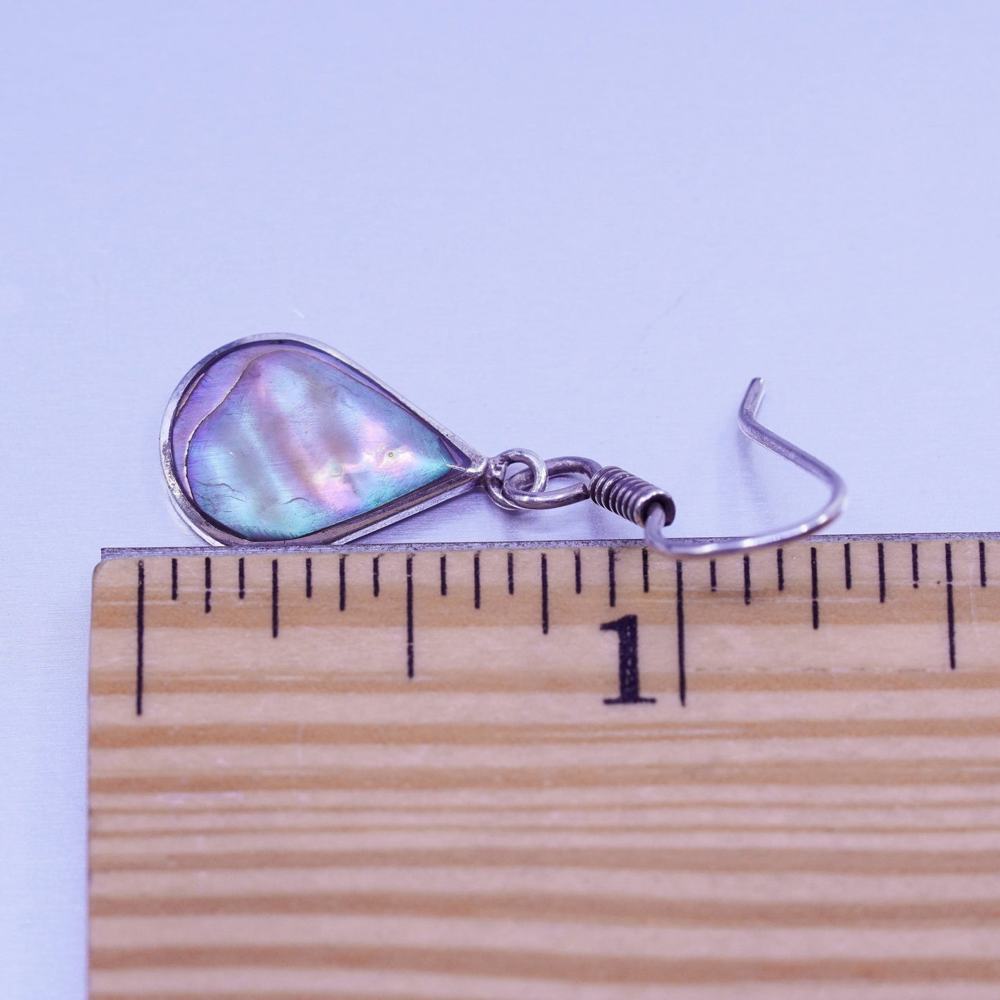 Vintage designer Sterling 925 silver handmade earrings with teardrop abalone