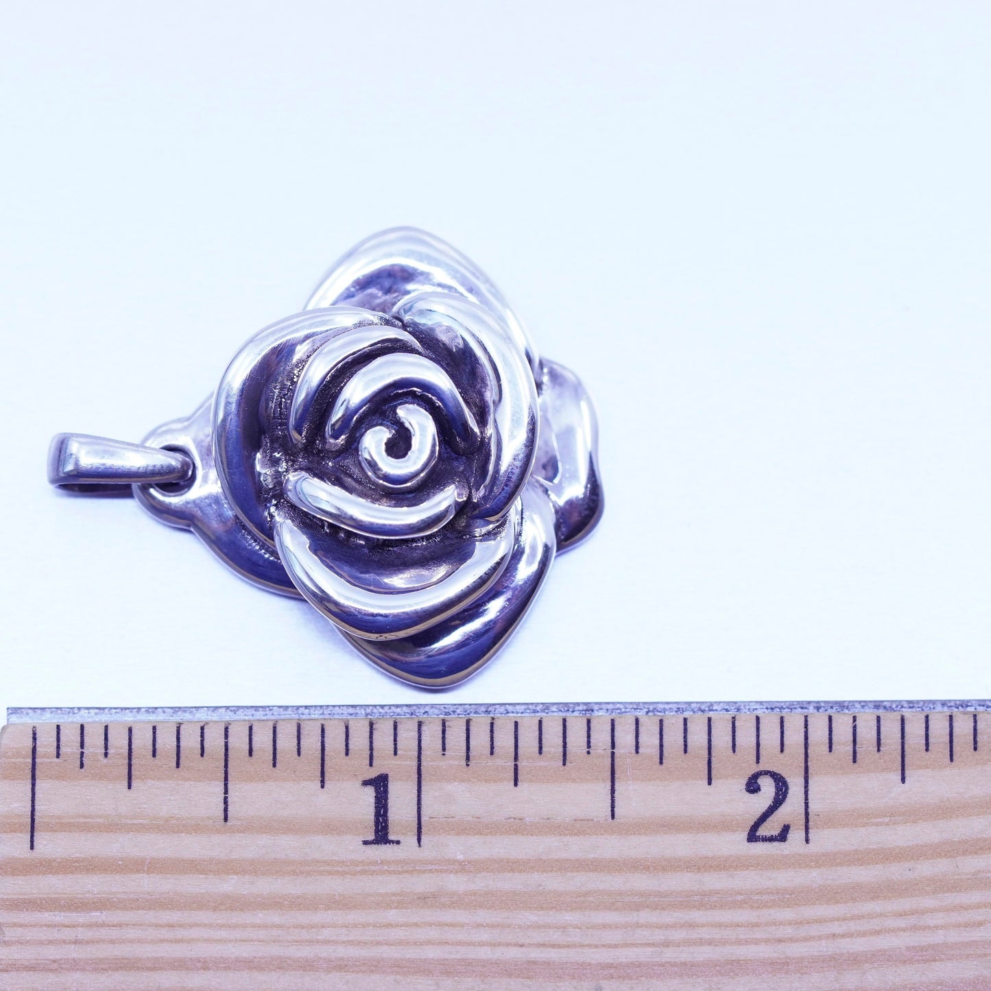 Antique Sterling silver handmade charm, 925 puffy flower pendant