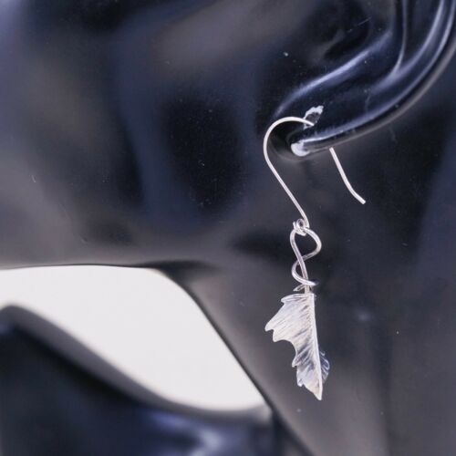 Vtg 925 Sterling Silver Handmade Earrings W/ Leaf Dangles, Silver Tested