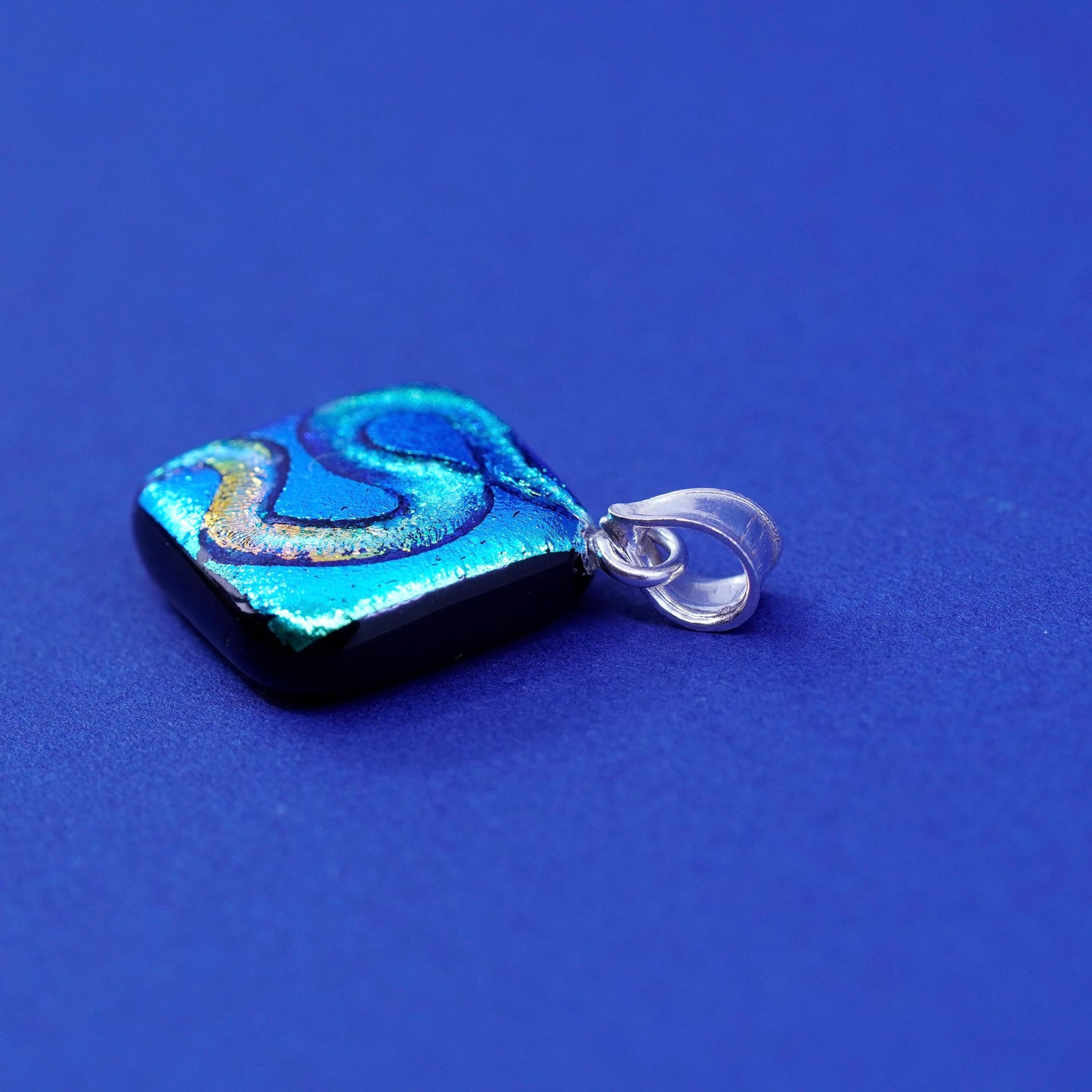 Vintage sterling 925 silver handmade pendant with dichroic glass