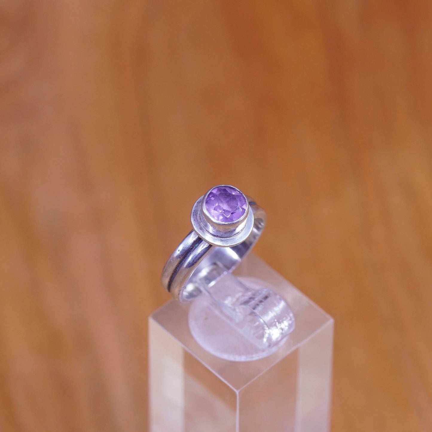 Size 5.25, vintage Sterling silver handmade ring, 925 band with amethyst