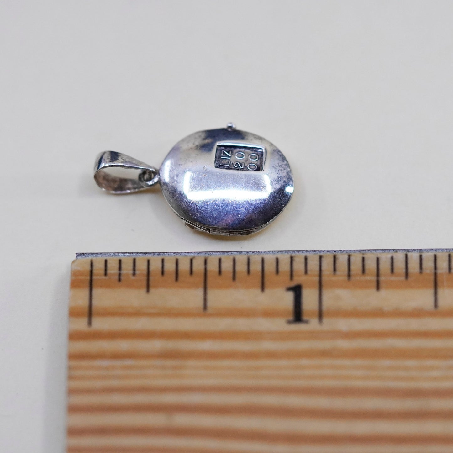 Vintage Sterling silver oval pendant, 925 photo locket charm engraved “Liz 2000