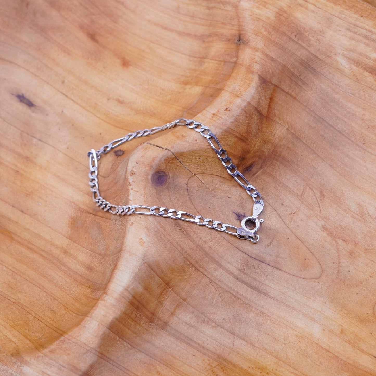7”, 3mm, vintage milor Sterling silver bracelet, 925 figaro link chain