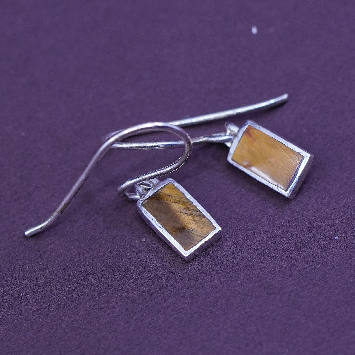 Vintage Sterling 925 silver handmade earrings with golden cat’s eye drops