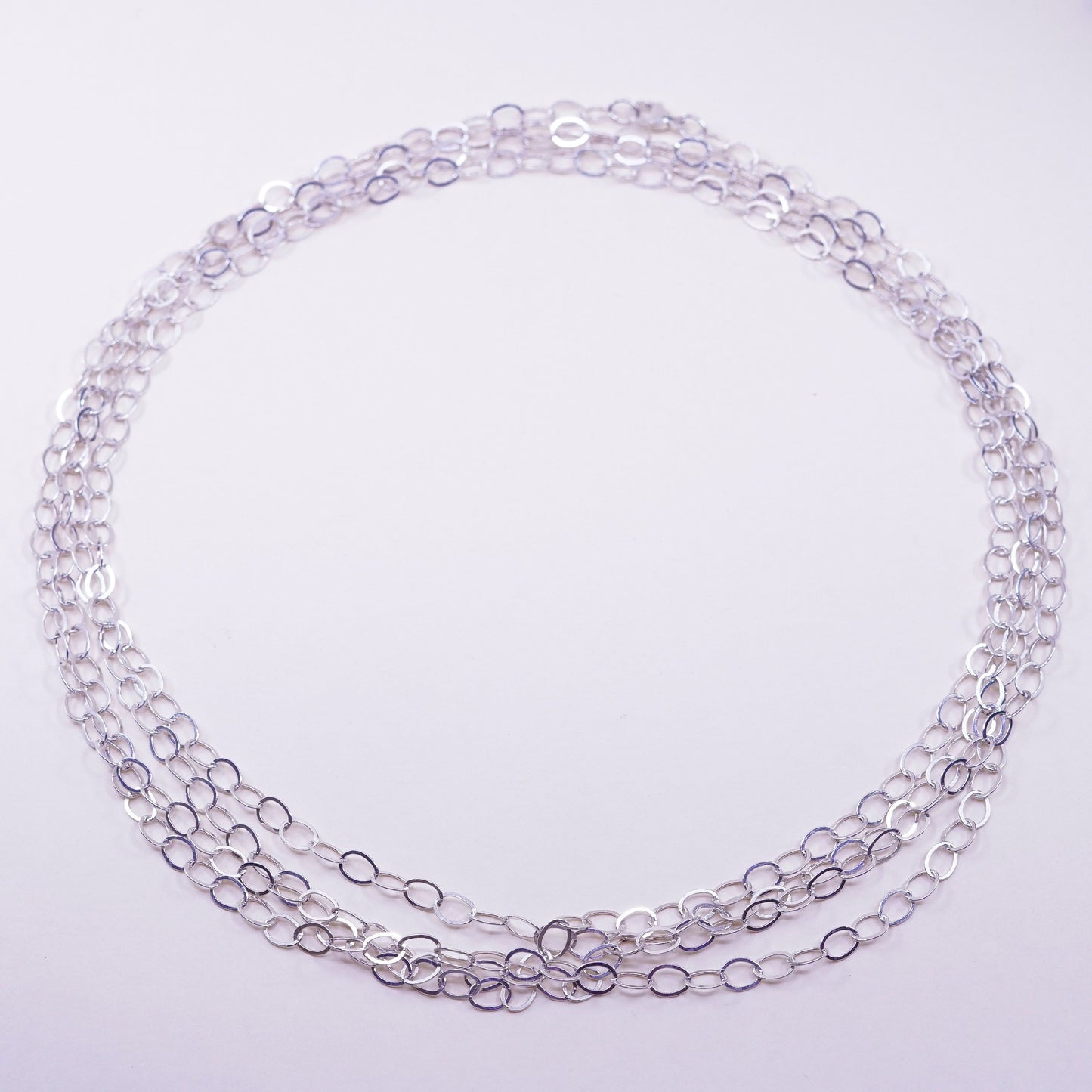 96” 7mm, vintage Sterling 925 silver flatten circle extra long necklace