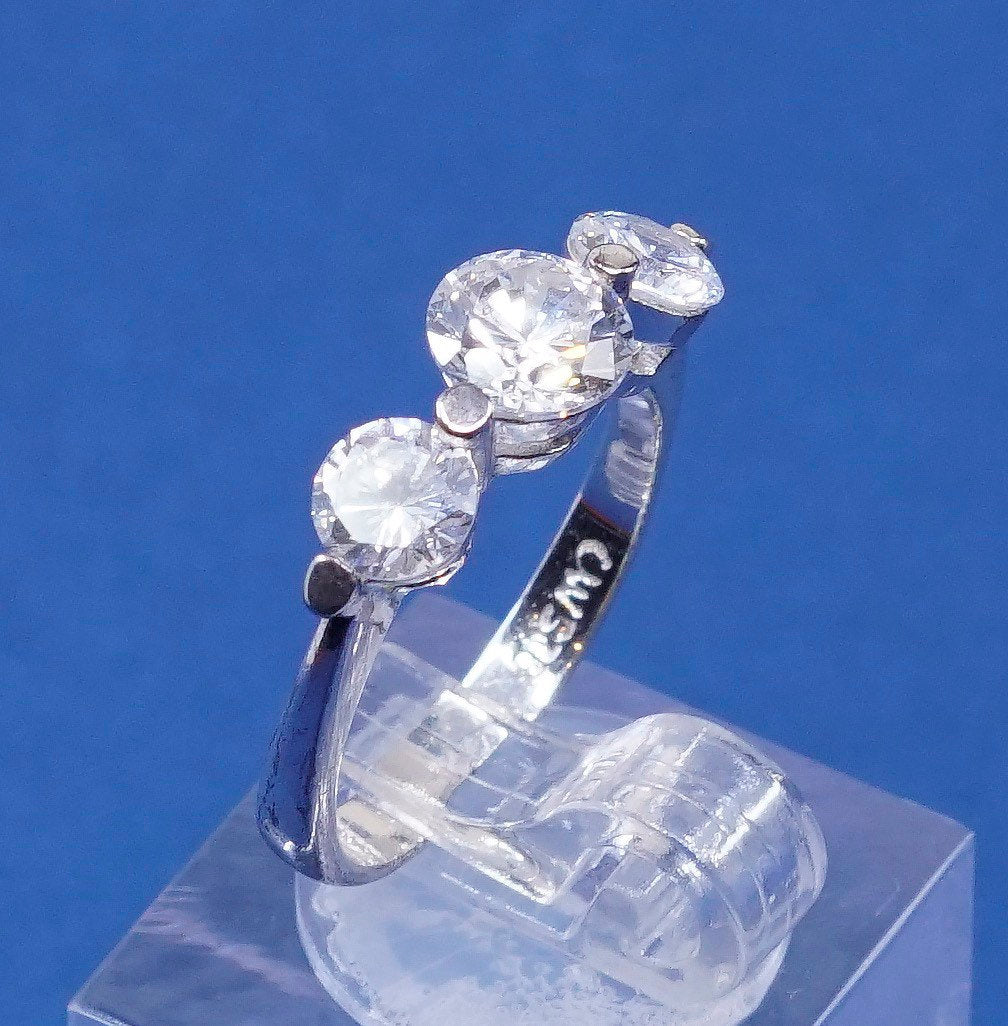 sz 6.75, vtg Sterling silver handmade ring, 925 engagement ring w/ cz