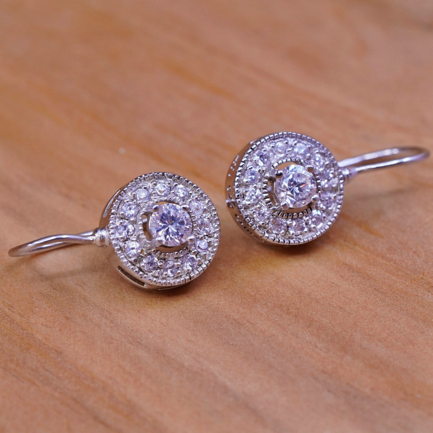 Vintage ATI Sterling silver earrings, 925 drops with cluster Cz Around
