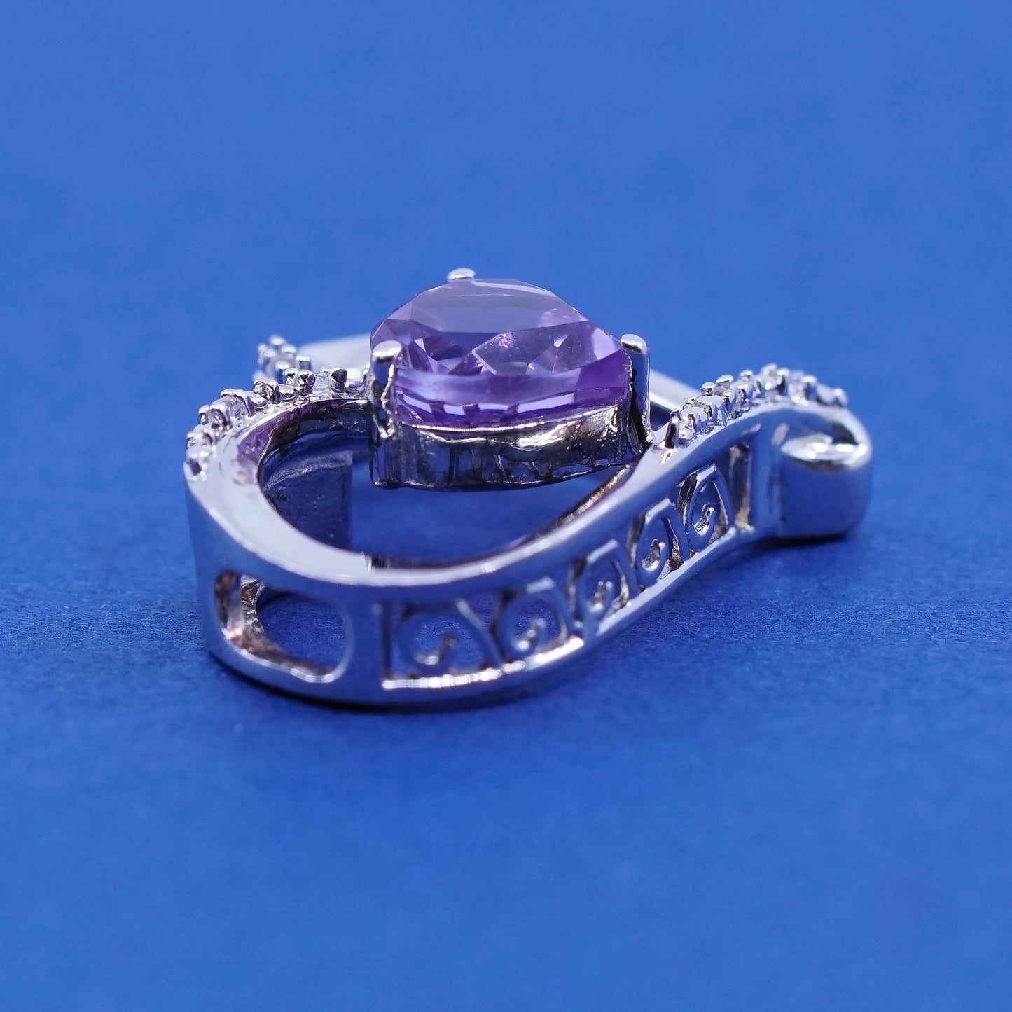 vtg JEBR Sterling silver handmade pedant, 925 heart with amethyst and diamond