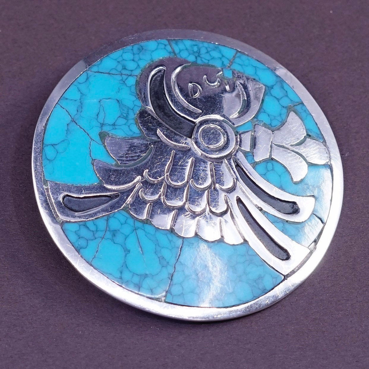 mexico Taxco handmade pendent, 925 w/ turquoise brooch, southwestern