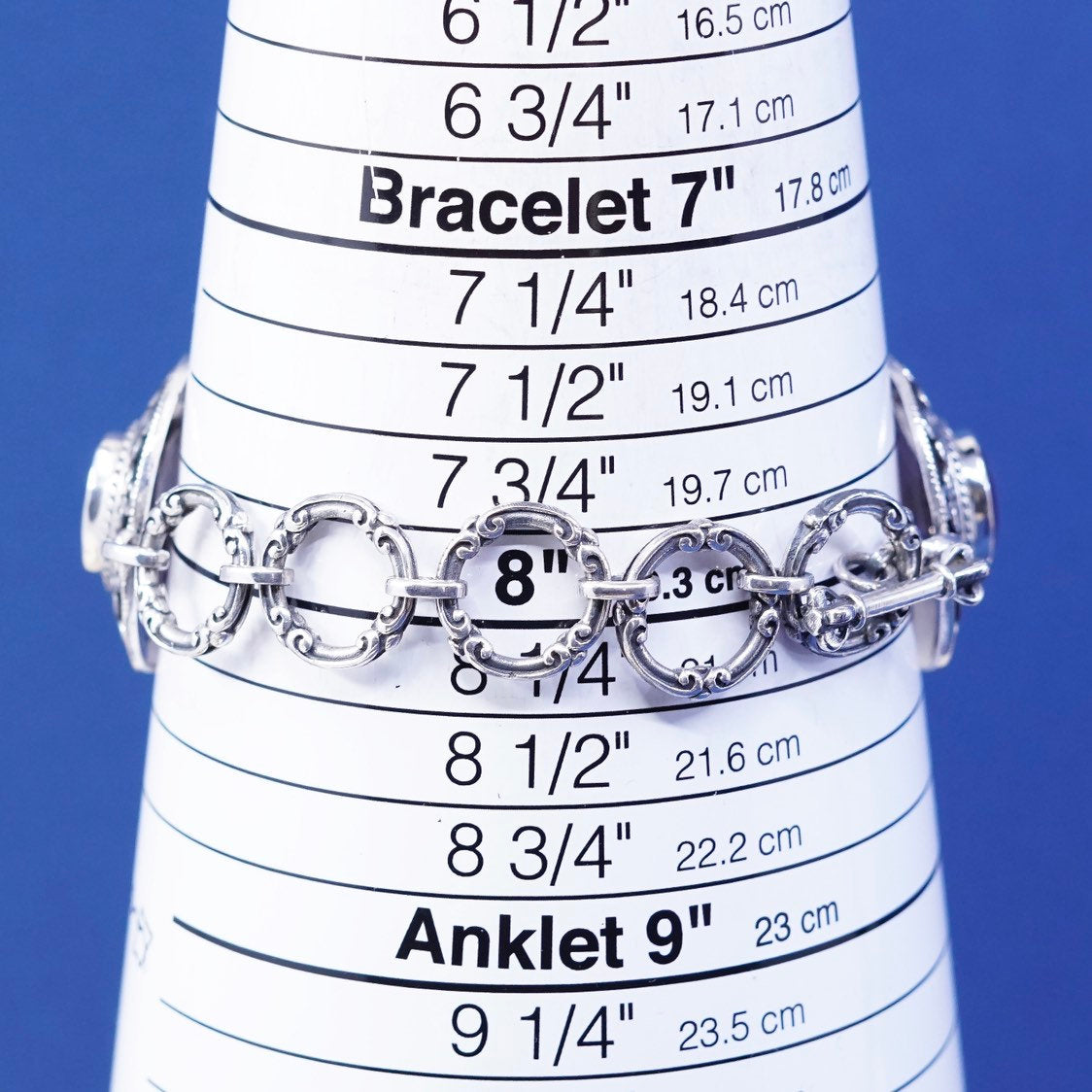 6”+2”, Benham Samuel BJC sterling silver handmade bracelet 925 w/ garnet