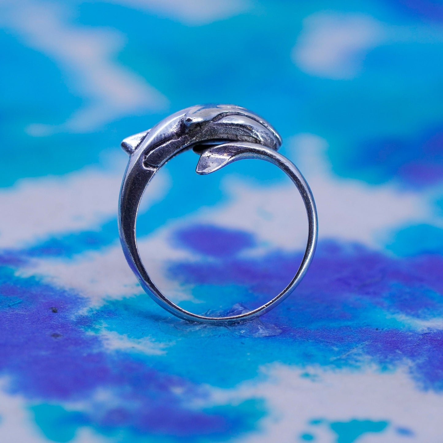 Size 5, vintage sterling silver handmade ring, 925 blue whale band