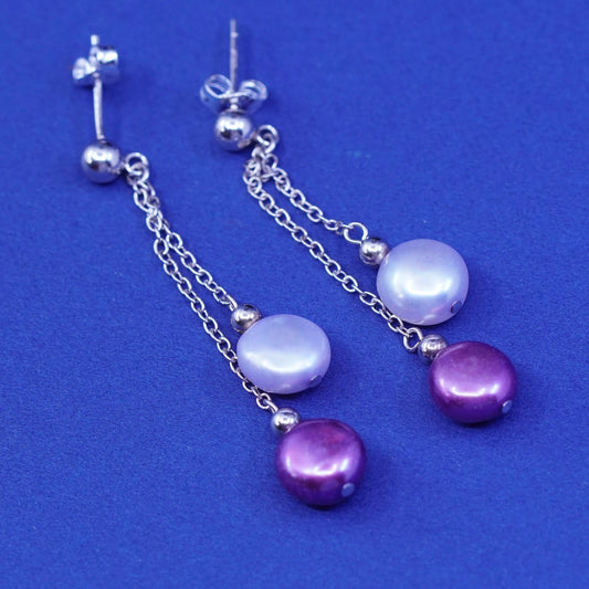 Sterling silver handmade earrings, 925 fringe with red and white pearl drops