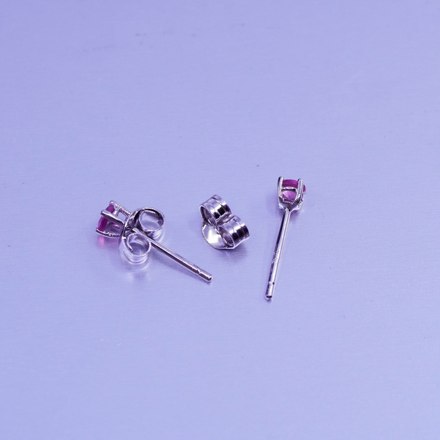 Vintage Sterling 925 silver earrings, studs with pink cz