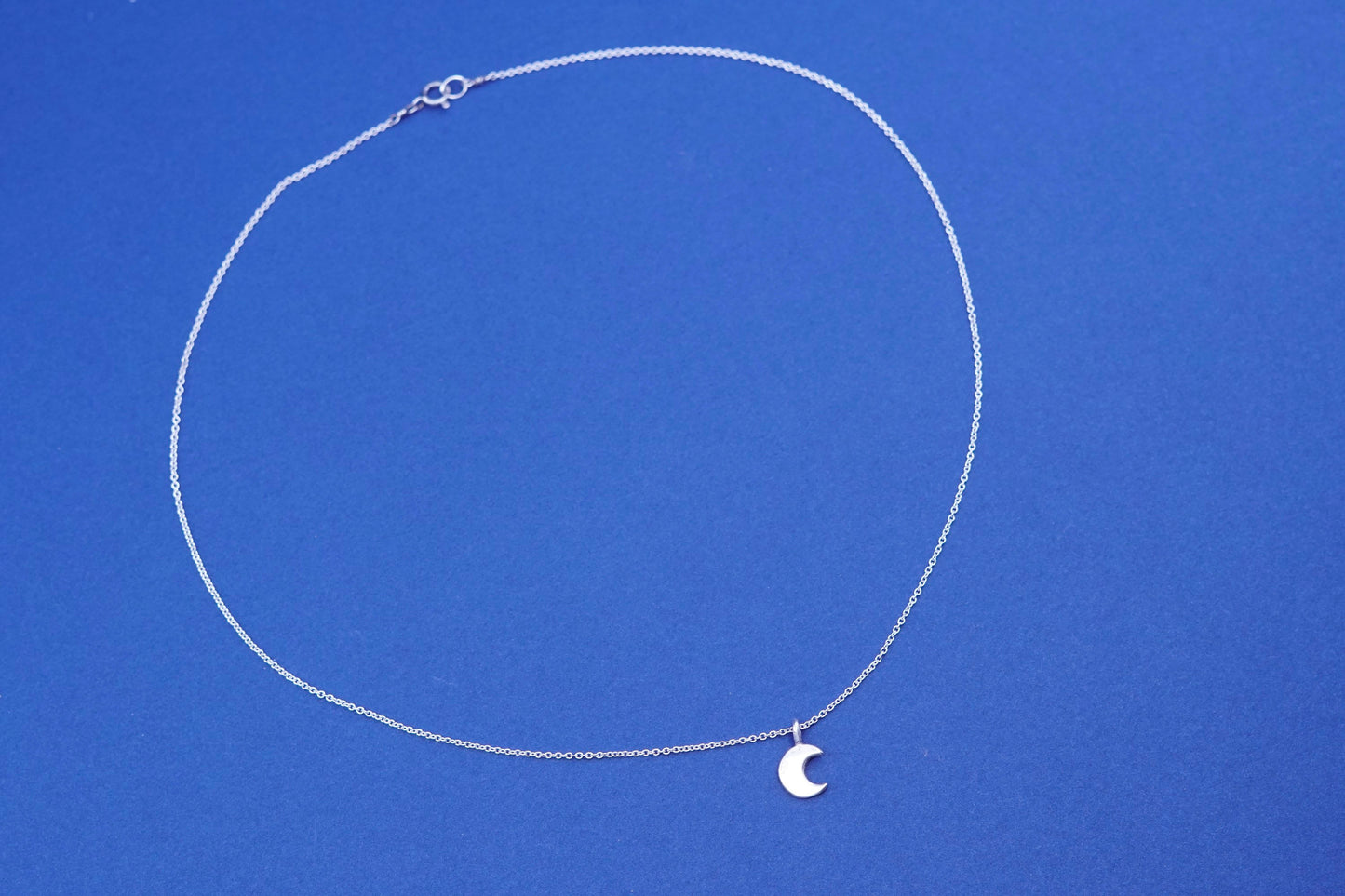 16”, Sterling silver handmade necklace, 925 circle link chain with moon pendant
