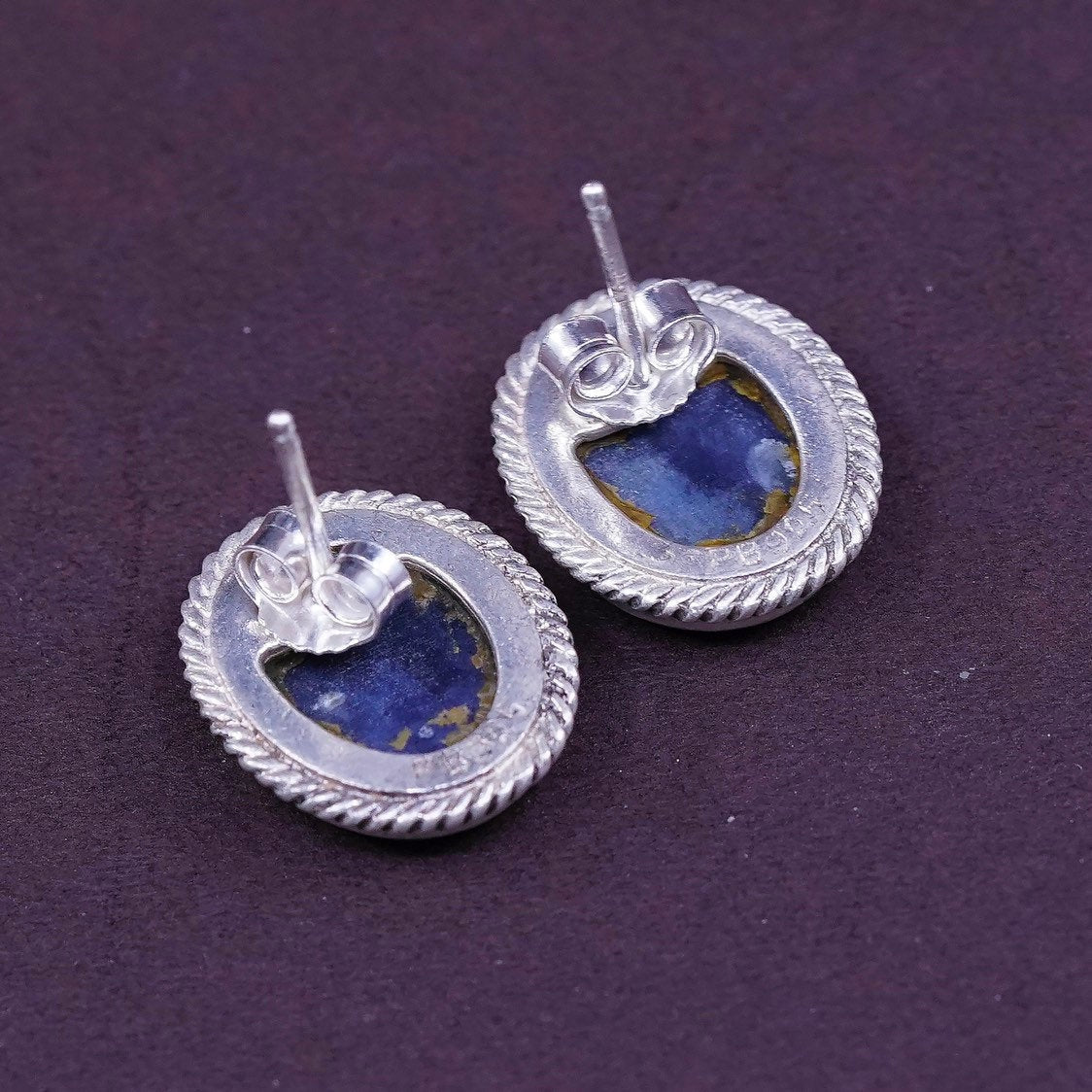 PB Sterling silver handmade earrings, southwestern 925 w/ oval Sodalite studs
