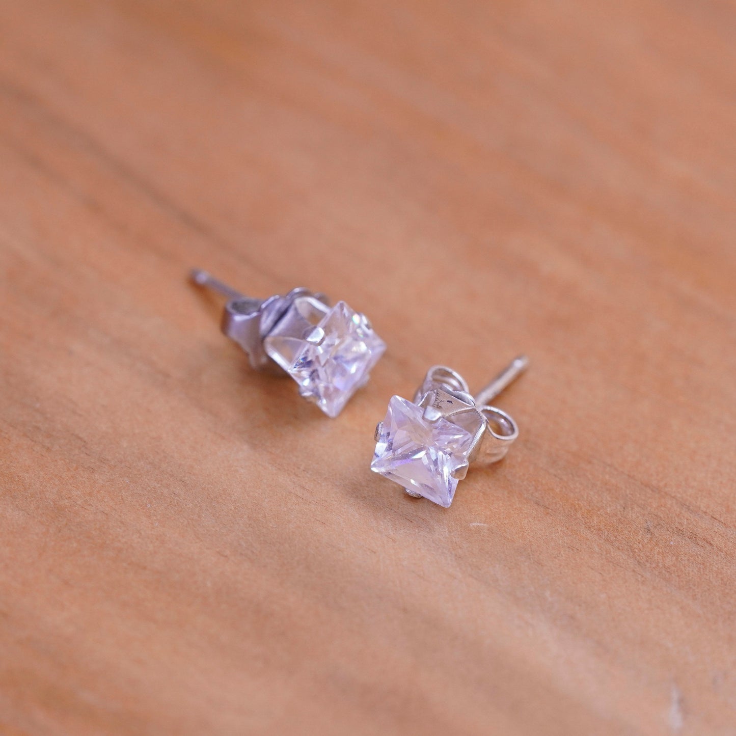 5mm, vintage Sterling 925 silver studs, square cz earrings