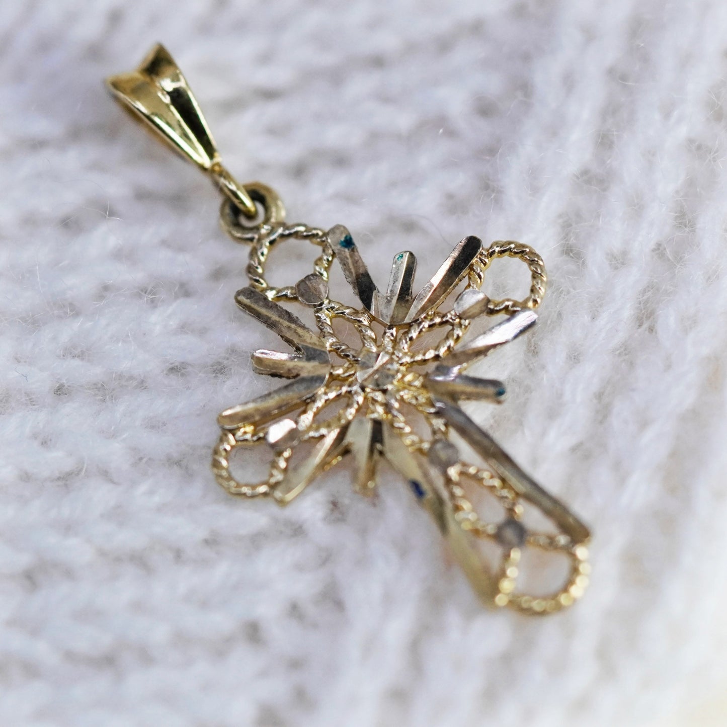 Vermeil Gold over Sterling silver pendant, filigree 925 cross pendant