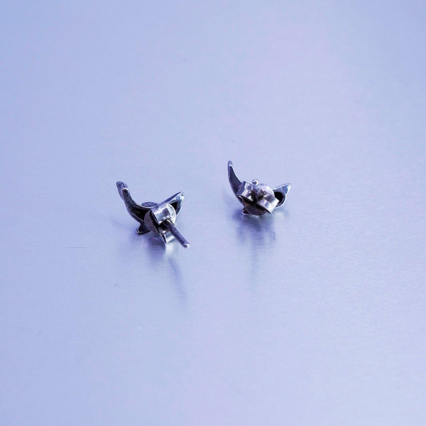 Vintage Sterling 925 silver handmade earrings, dolphin studs