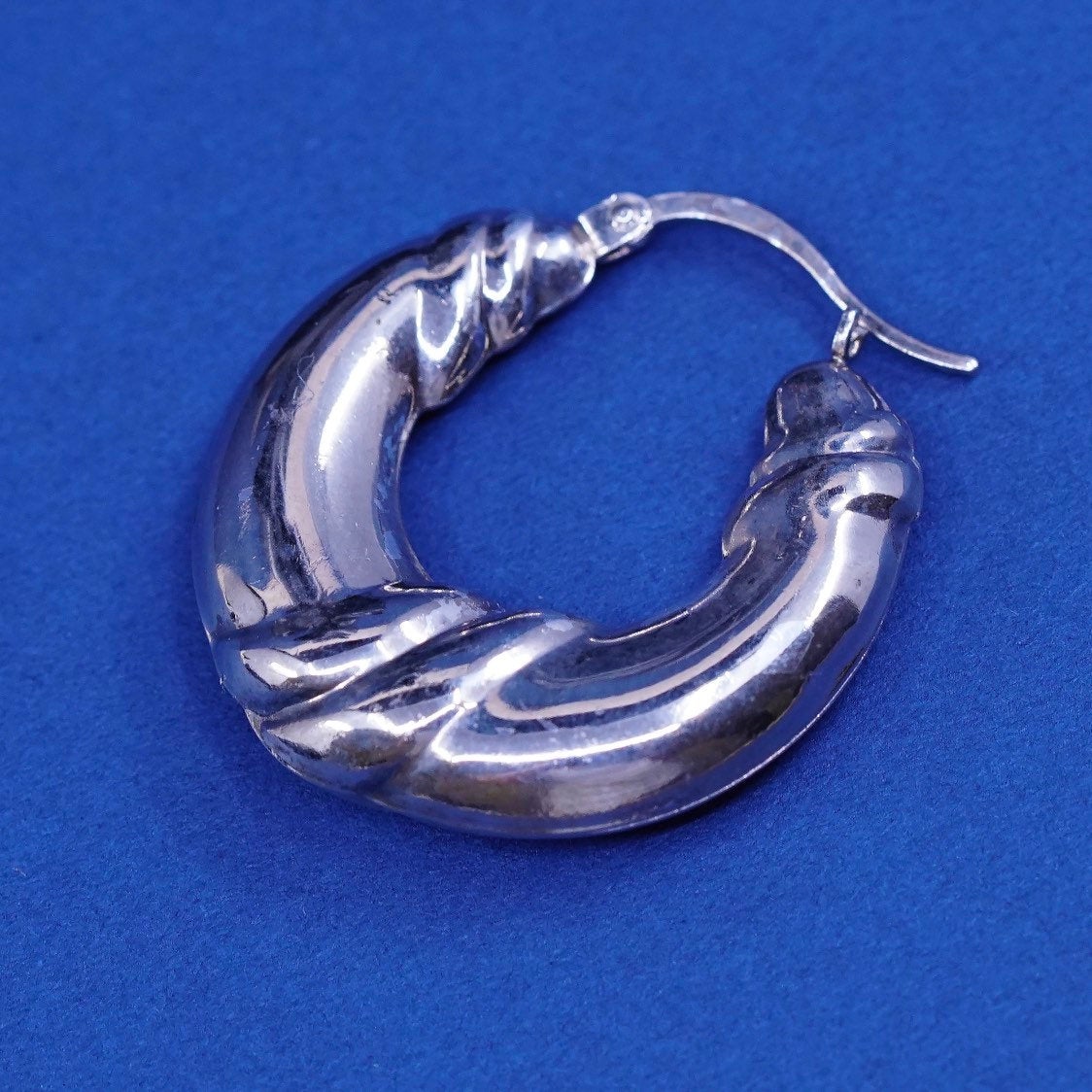 1", vtg Sterling silver handmade hoop earrings, puffy lightweight 925 huggie