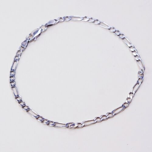 8”, 3mm, vtg Sterling Silver Bracelet, Silver Figaro Chain, Stamped 925 Italt