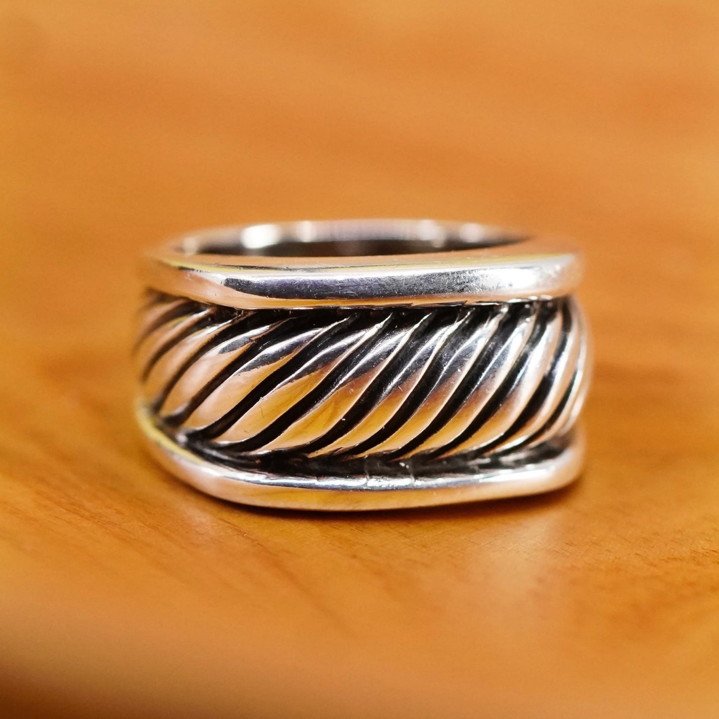 Size 7, vintage Sterling silver handmade ring, 925 cable ribbed band