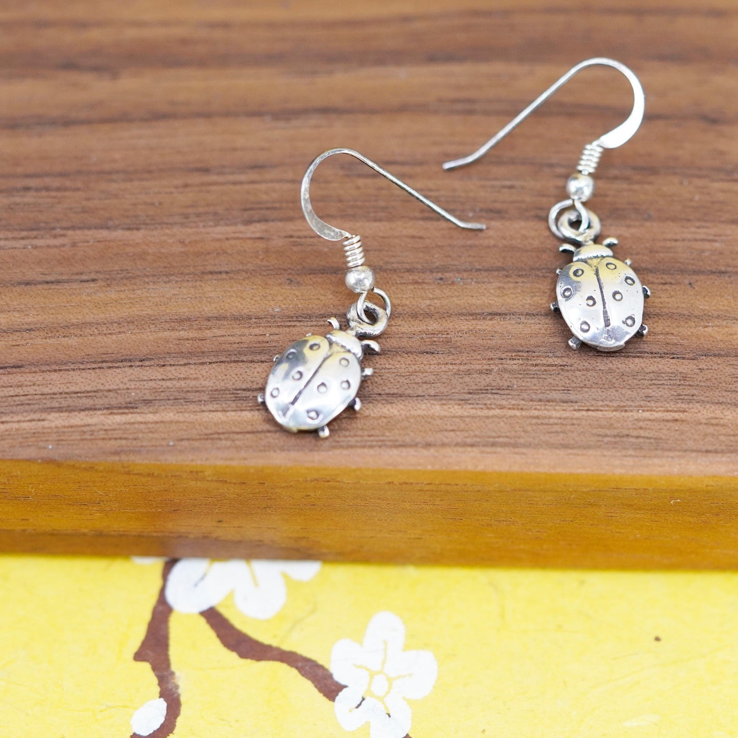 Vintage Sterling silver handmade earrings, 925 lady bug