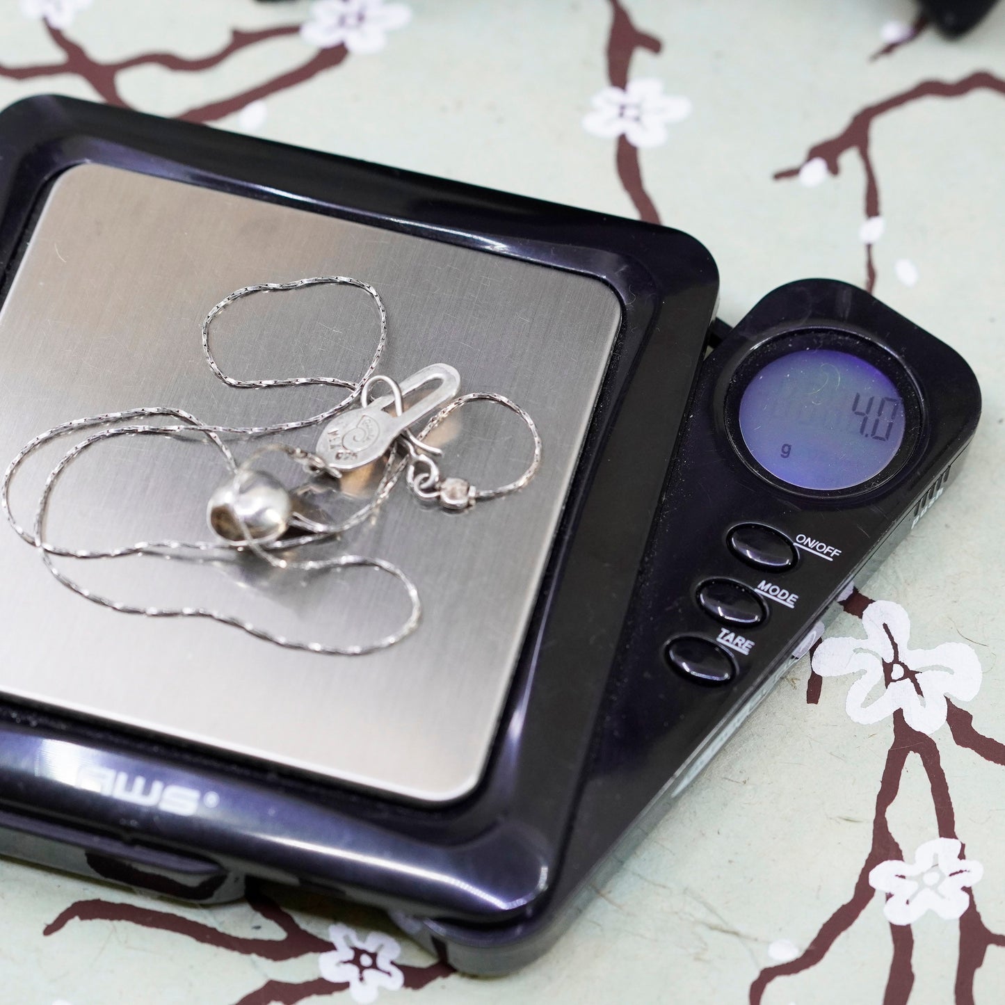 16”, sterling 925 silver handmade necklace, twisted snake chain Apple pendant