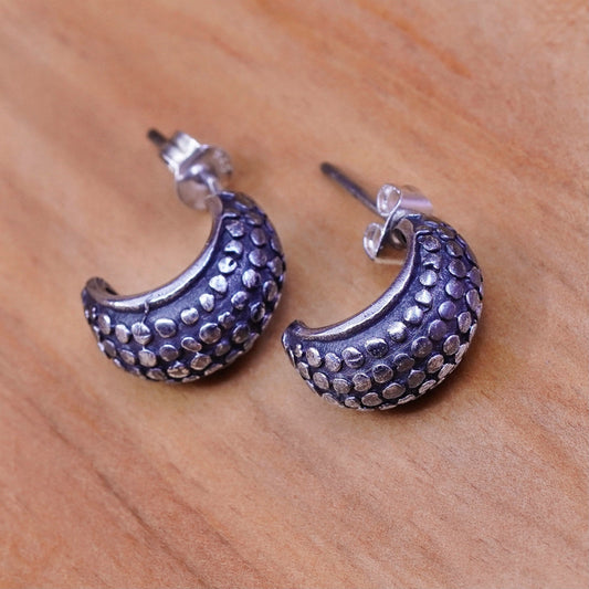 0.5”, vintage Sterling silver handmade earrings, 925 bead textured hoops