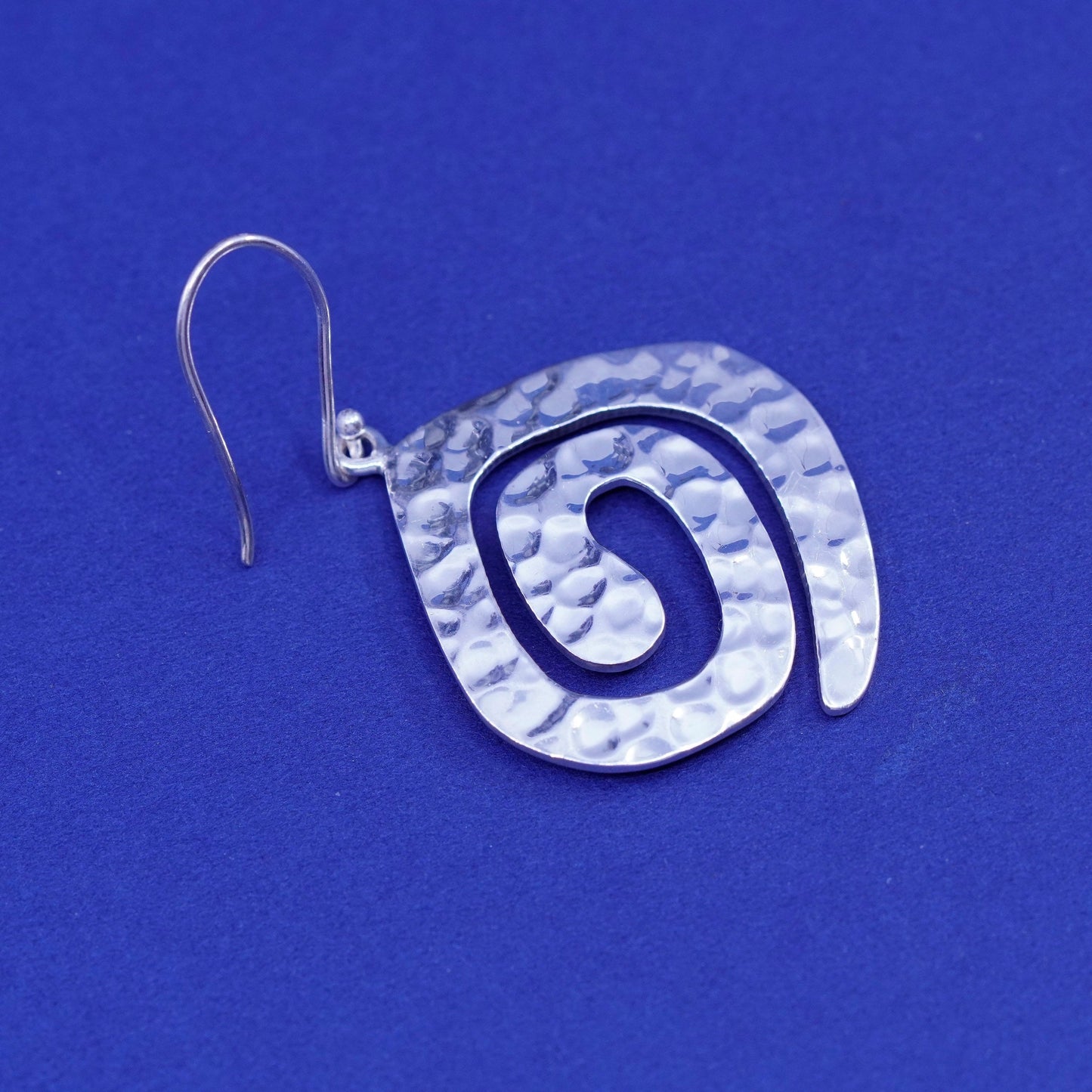 Vintage Sterling Silver handmade Earrings. Hammered 925 swirl dangles