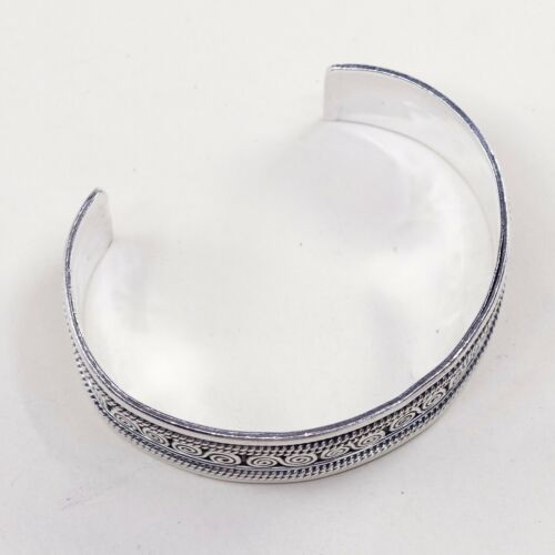 7”, Vtg Braid Sterling Handmade Cuff, 925 Silver Bracelet W/ Cable N Swirl