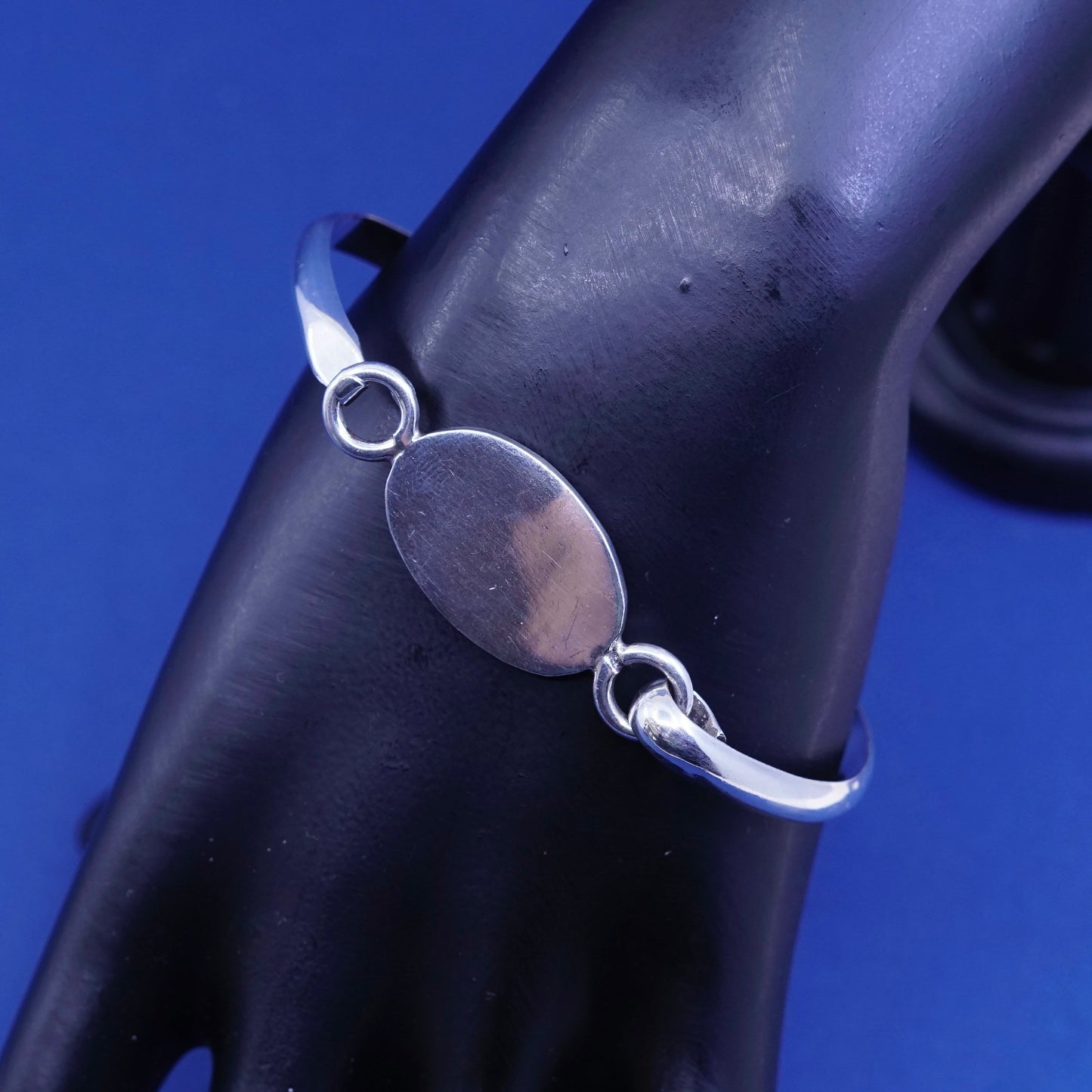 7.25”, vintage Sterling silver handmade bracelet, 925 bangle with blank disc