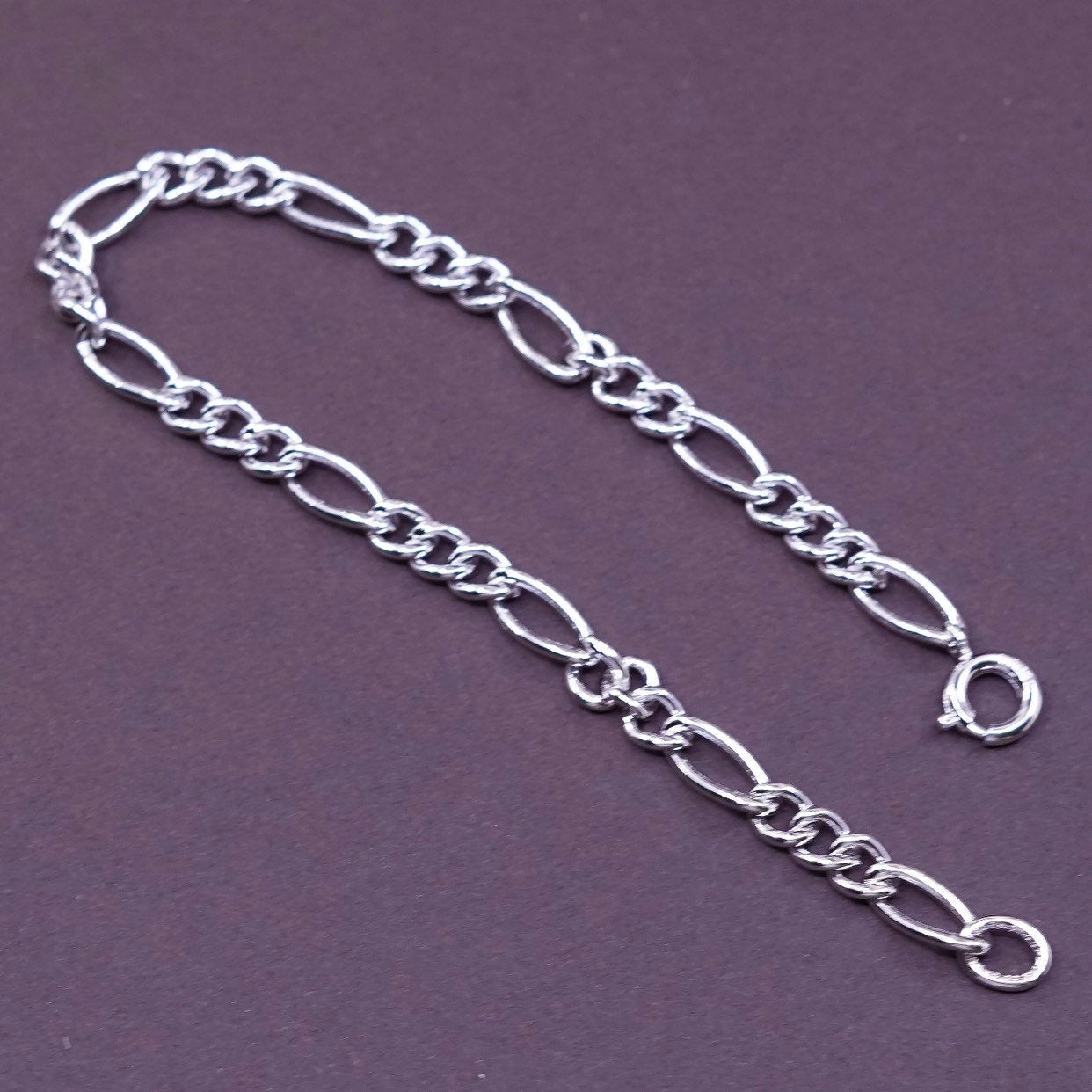 7", 5mm, Sterling silver handmade bracelet, italy 925 figaro chain