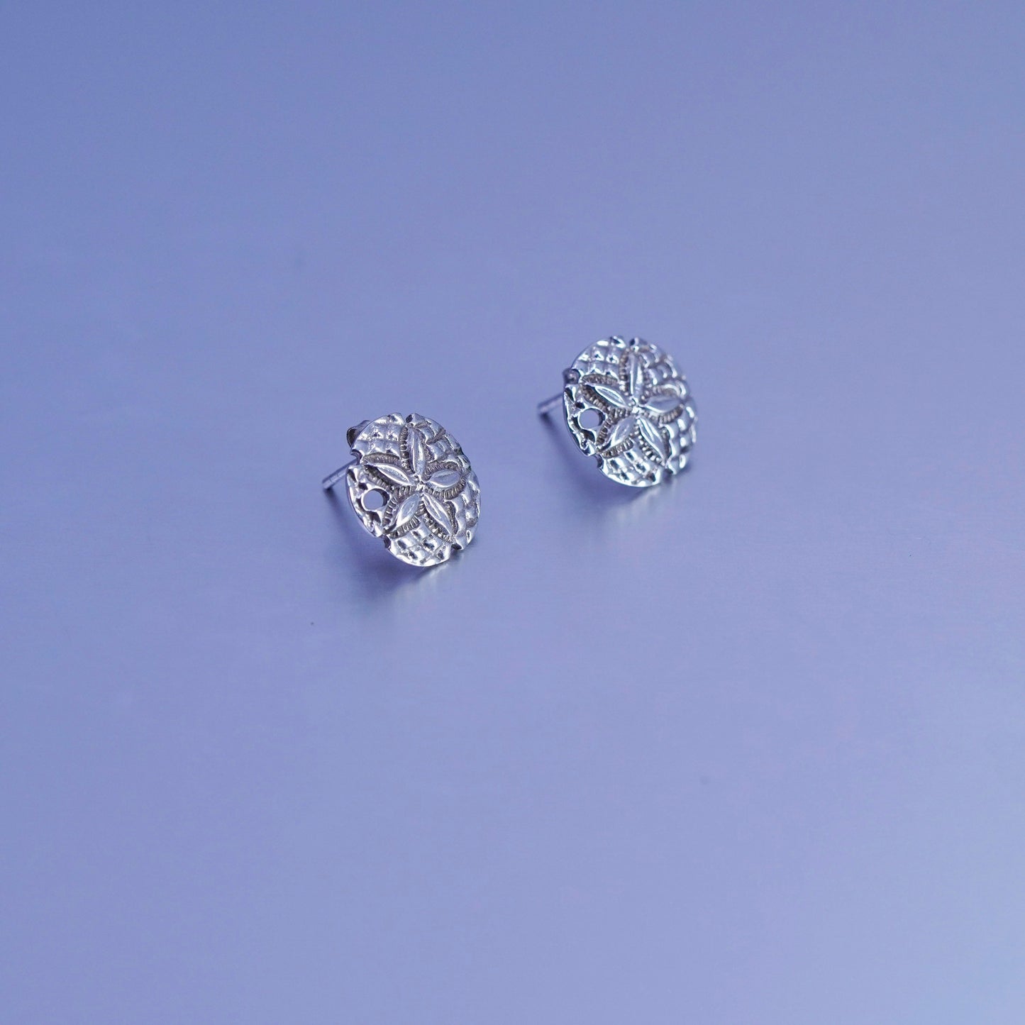 Vintage Sterling 925 silver handmade sand dollar earrings, studs