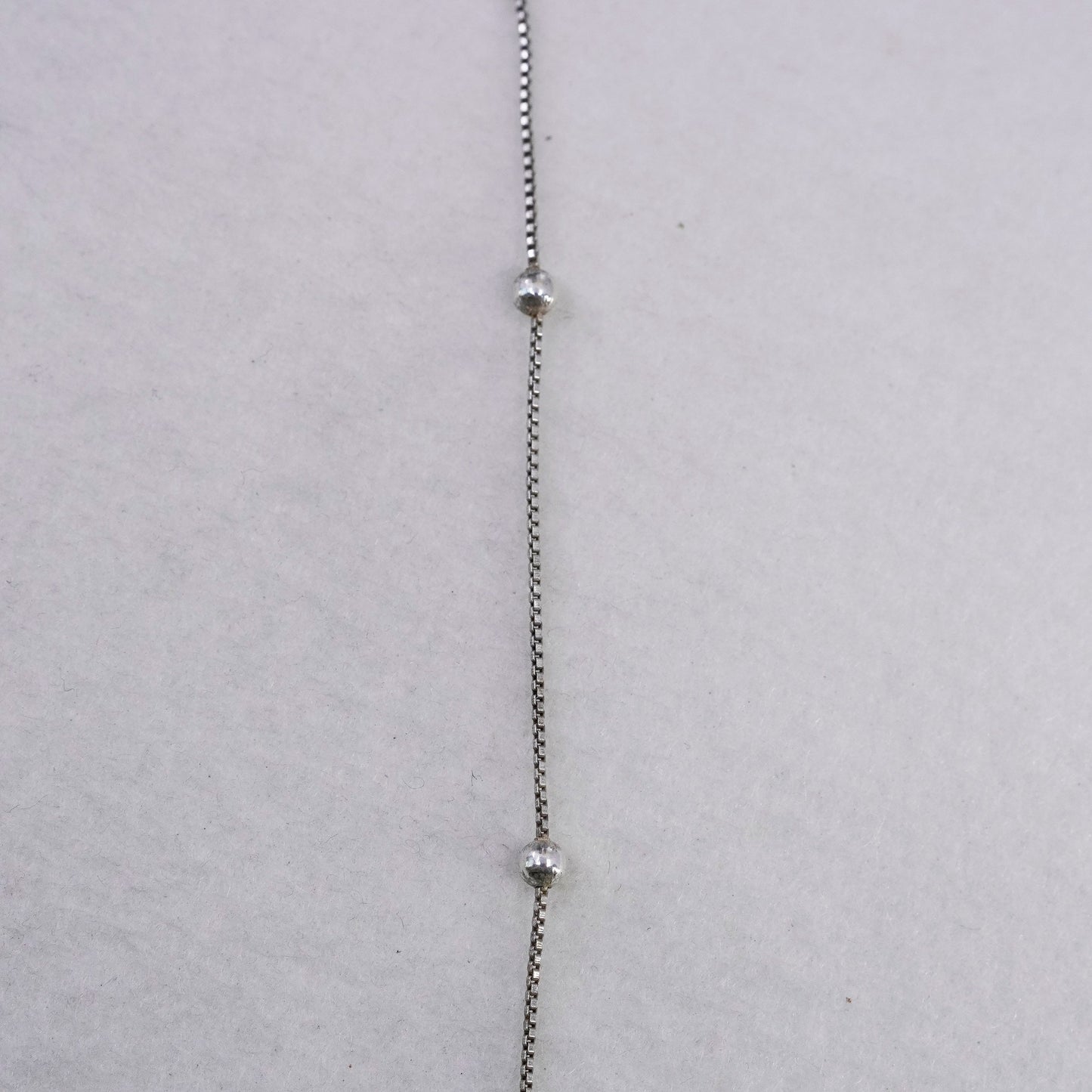 18” 1mm, vintage Italy Sterling 925 silver box chain necklace with beads