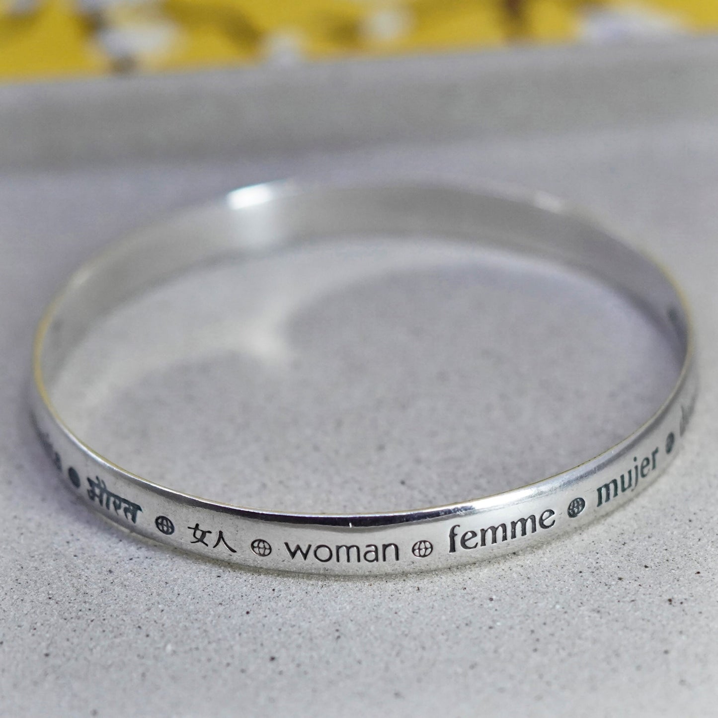 8.75”, Avon sterling silver bracelet, quote 925 cuff“woman of earth fragrance
