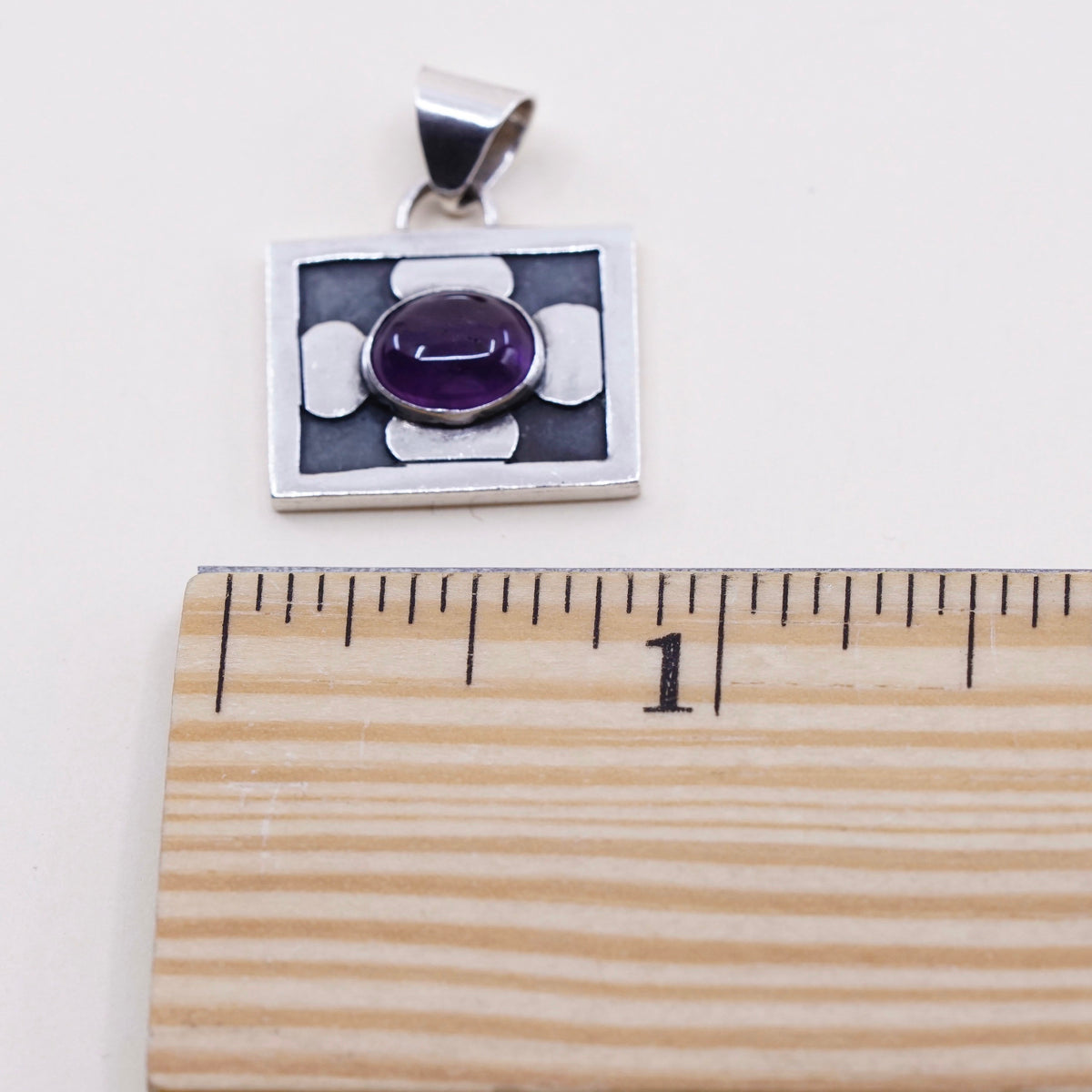vintage sterling 925 silver handmade pendant with amethyst, shiny