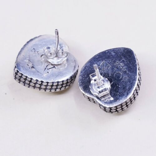 Vtg LORI BONN STERLING 925 SILVER Handmade Heart Studs Earrings