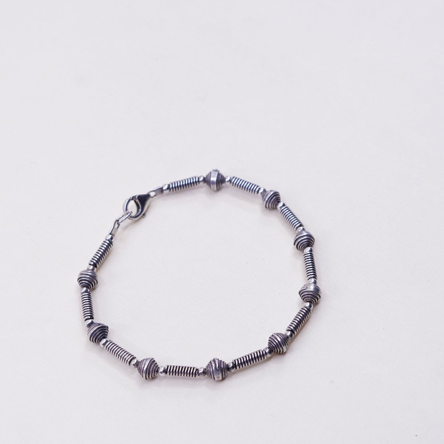 6.75”, 5mm, vtg handmade sterling silver, 925 textured beads with bar bracelet