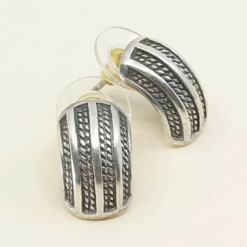Vintage Sterling Silver Handmade Earrings, 925 Silver Studs W/ Cable Details
