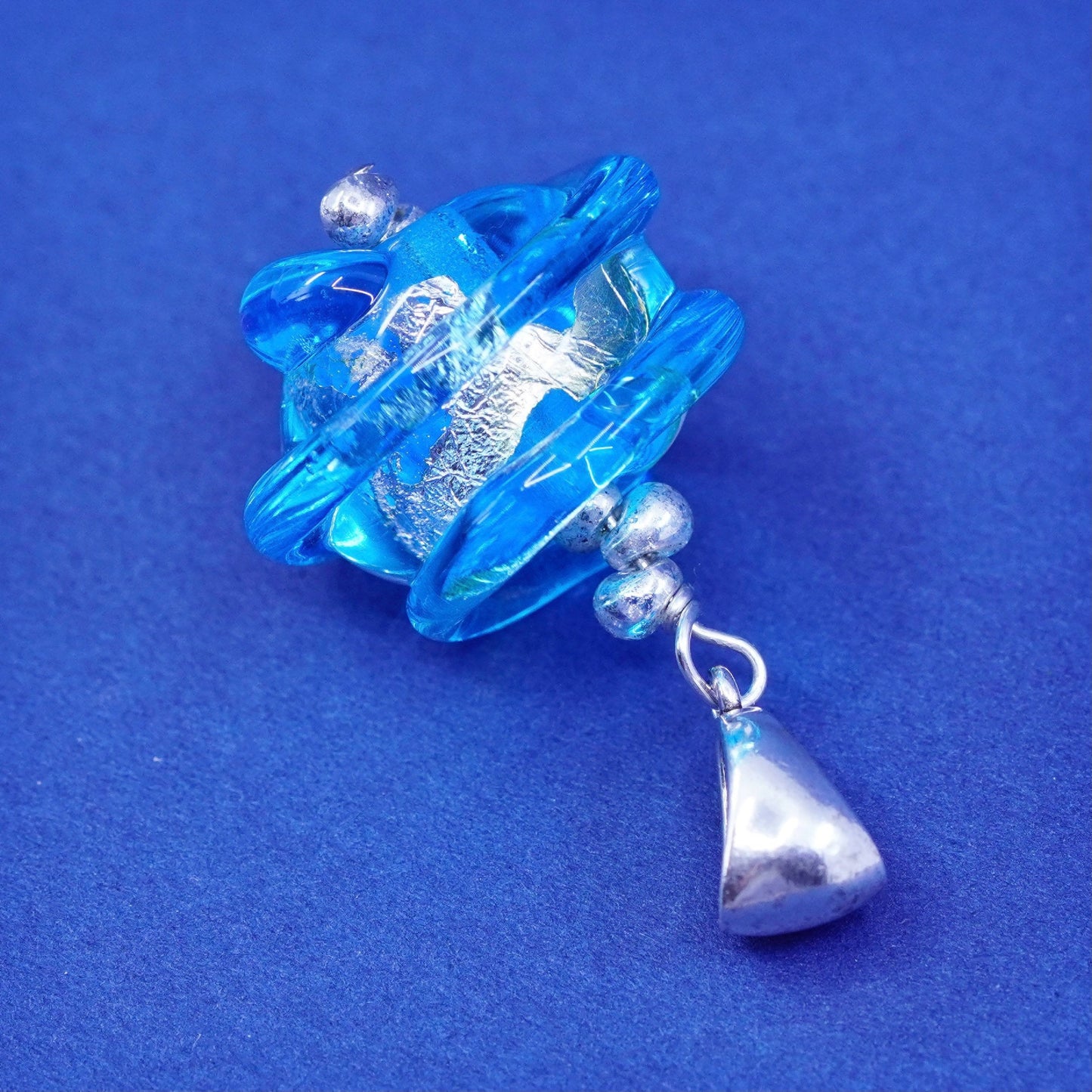 vtg AS sterling 925 silver handmade pendant with twisted dichroic foiled glass