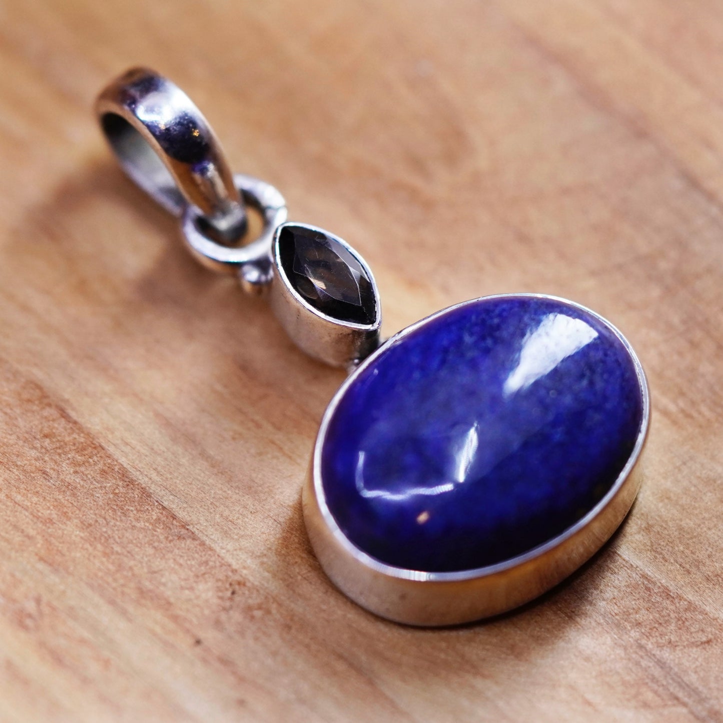 southwestern Sterling silver handmade pendant with lapis lazuli and amethyst