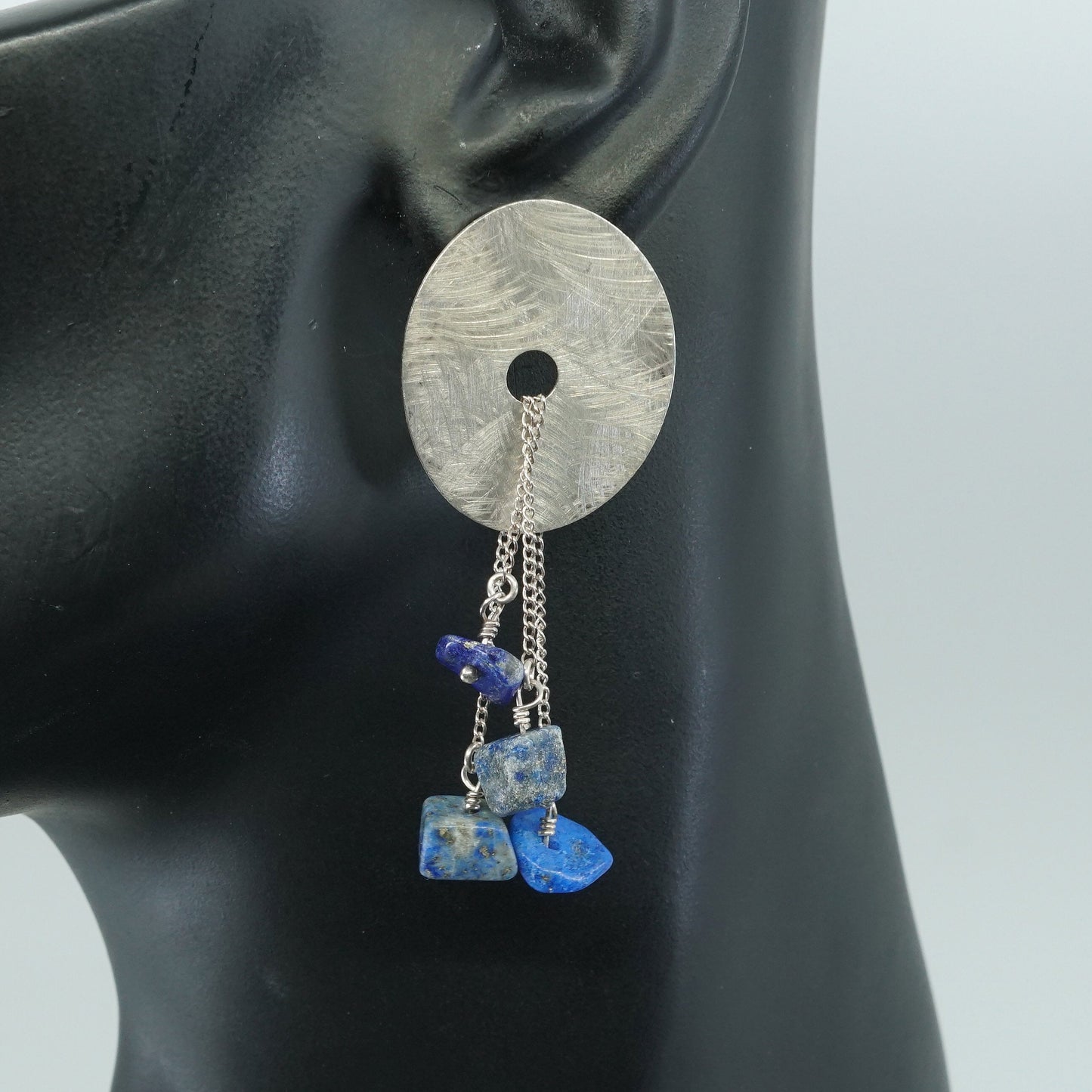 Berry sterling silver handmade earrings, 925 disc w/ Lapis lazuli beads