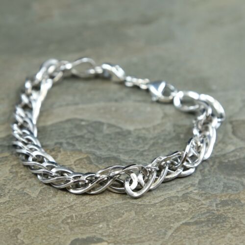 7”, Vtg Sterling Silver Handmade Bracelet, 925 double curb link Chain