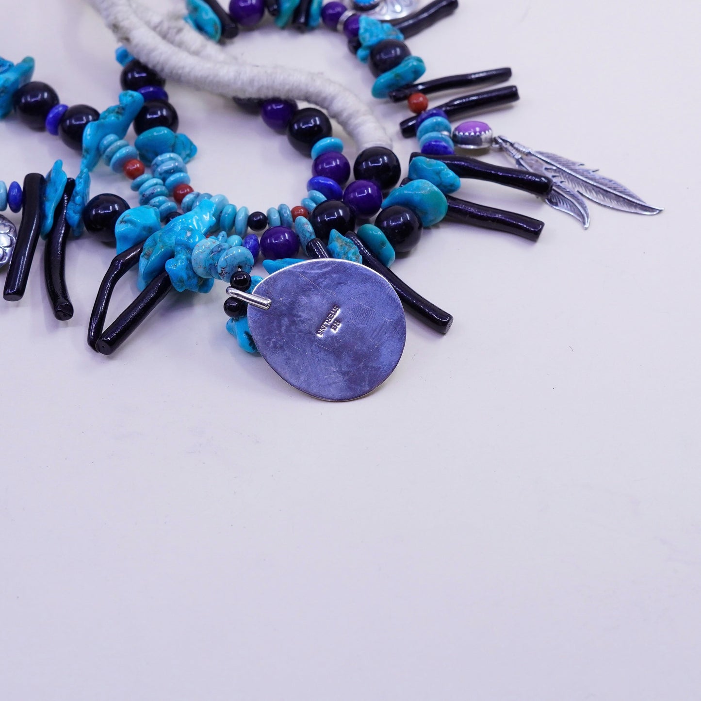 30”, Native American Richard Begay Sterling silver turquoise necklace Navajo