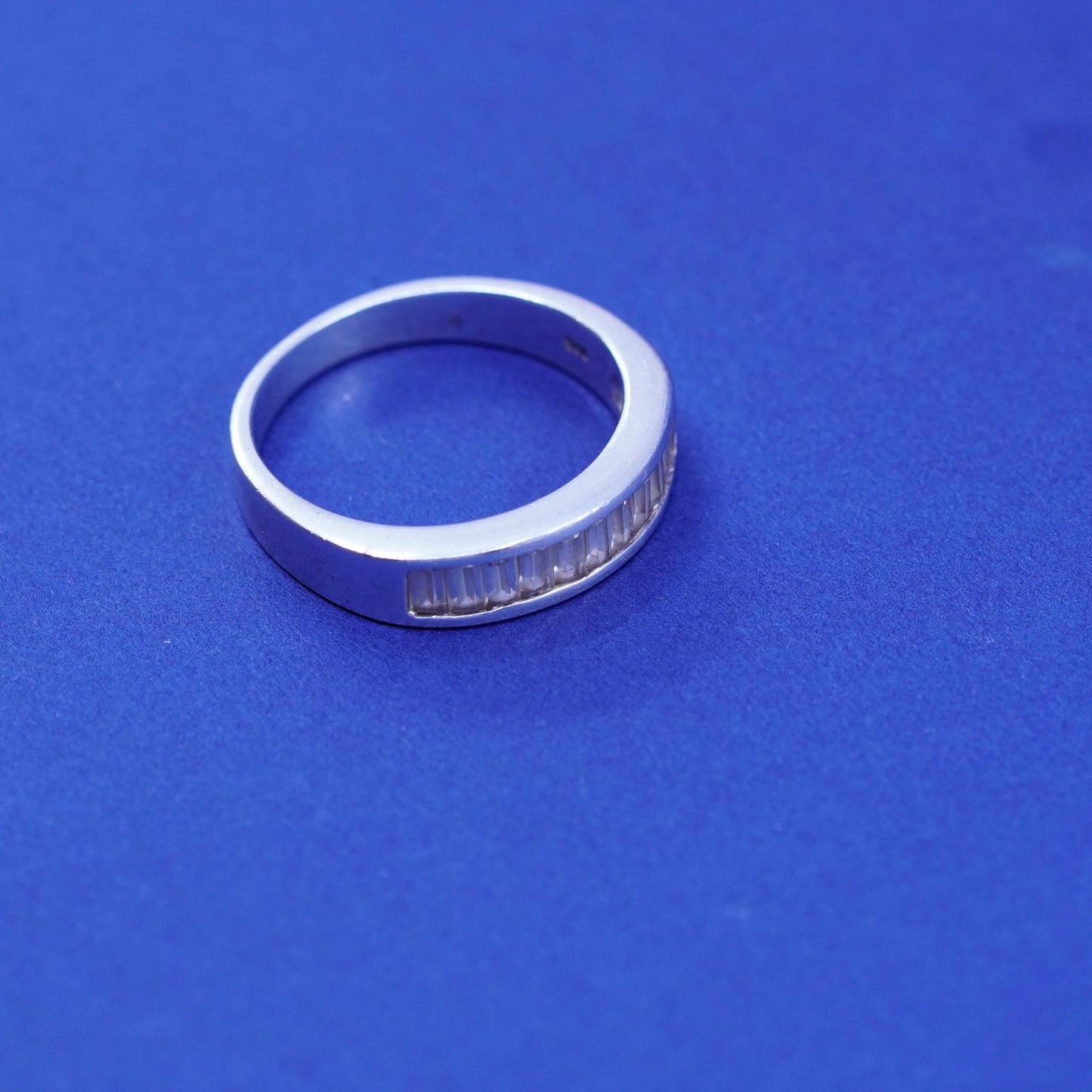 Size 11, vintage Sterling silver engagement ring, 925 band with clear cz around